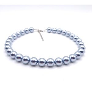 Metallic Gray Faux Pearl Necklace Adjustable Single Strand